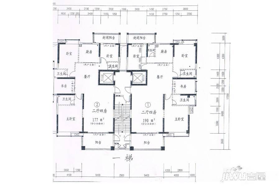 南国明珠花苑B区4室2厅3卫190㎡户型图