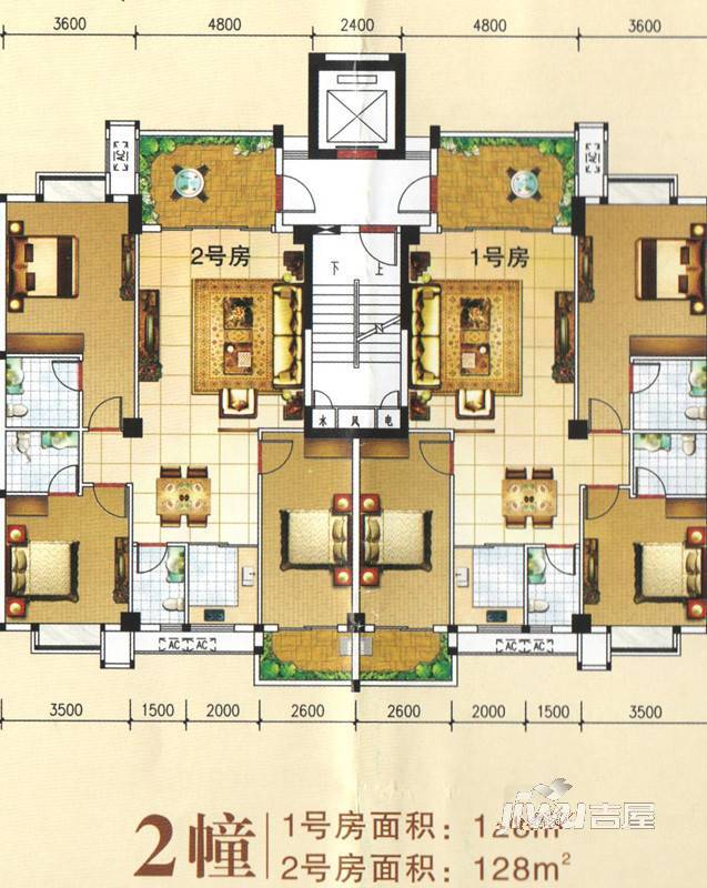 柏嘉名庭30室2厅3卫128㎡户型图