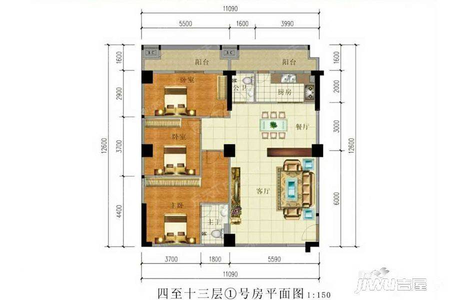 水木轩3室2厅2卫170㎡户型图