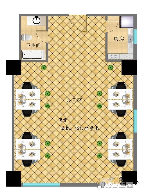 东粮大厦1室1厅1卫131.4㎡户型图