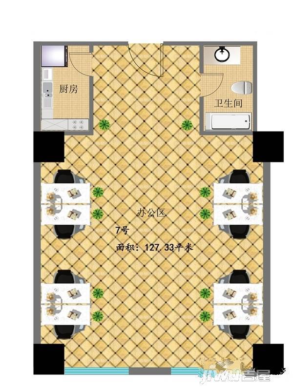 东粮大厦1室1厅1卫127.3㎡户型图