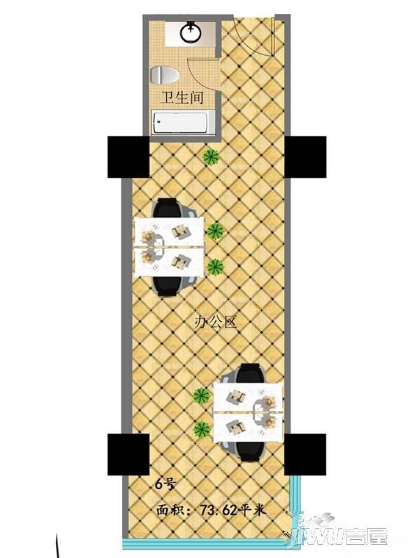 东粮大厦1室1厅1卫73.6㎡户型图