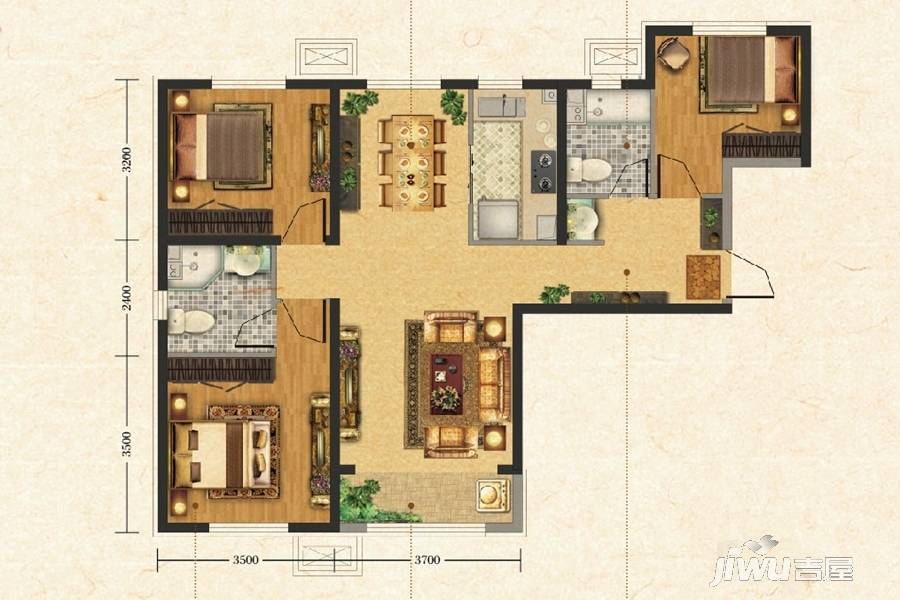 海亮熙岸华府3室2厅2卫115㎡户型图