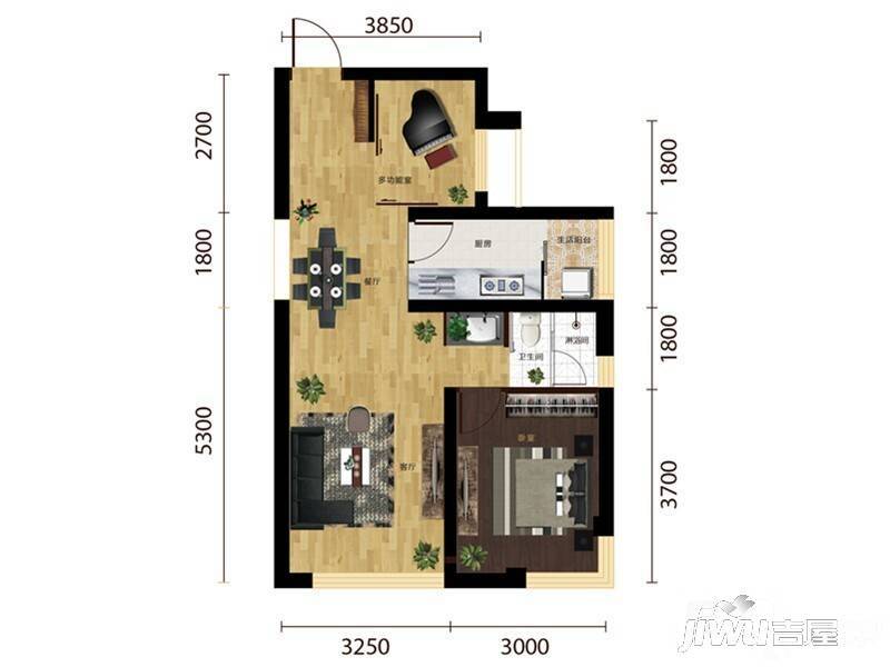 天宇又一城尚座2室2厅1卫73.9㎡户型图