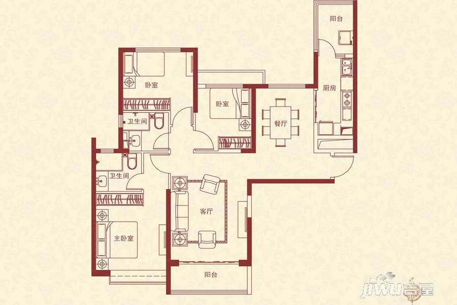 恒大绿洲3室2厅2卫135㎡户型图