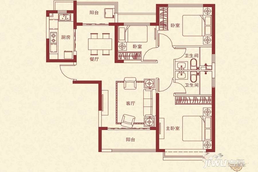 恒大绿洲3室2厅2卫122㎡户型图