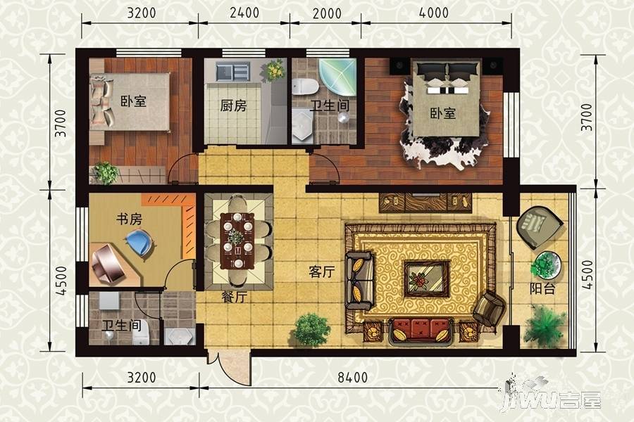 众邦金水湾1号院2室2厅2卫130.5㎡户型图