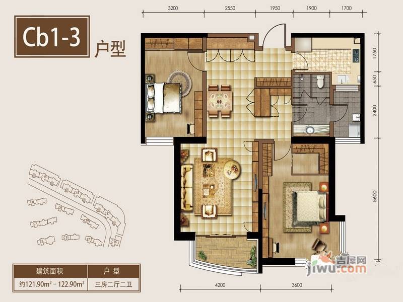 鸿运润园CⅢ2室2厅2卫122㎡户型图