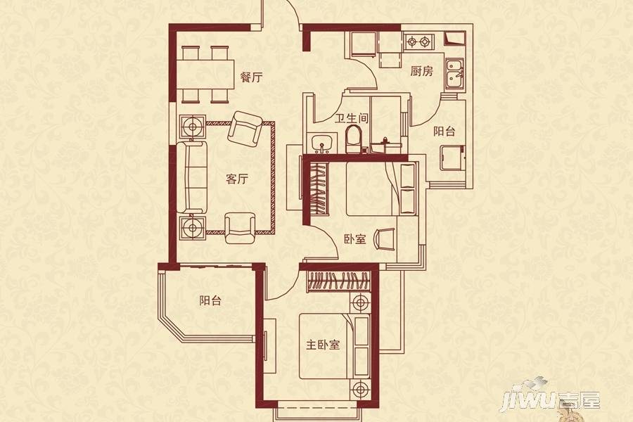 恒大绿洲2室2厅1卫88㎡户型图