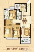 恒大山水城3室2厅2卫124㎡户型图