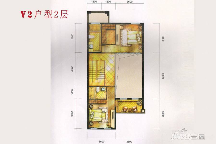 华远三千院2室2厅2卫65㎡户型图