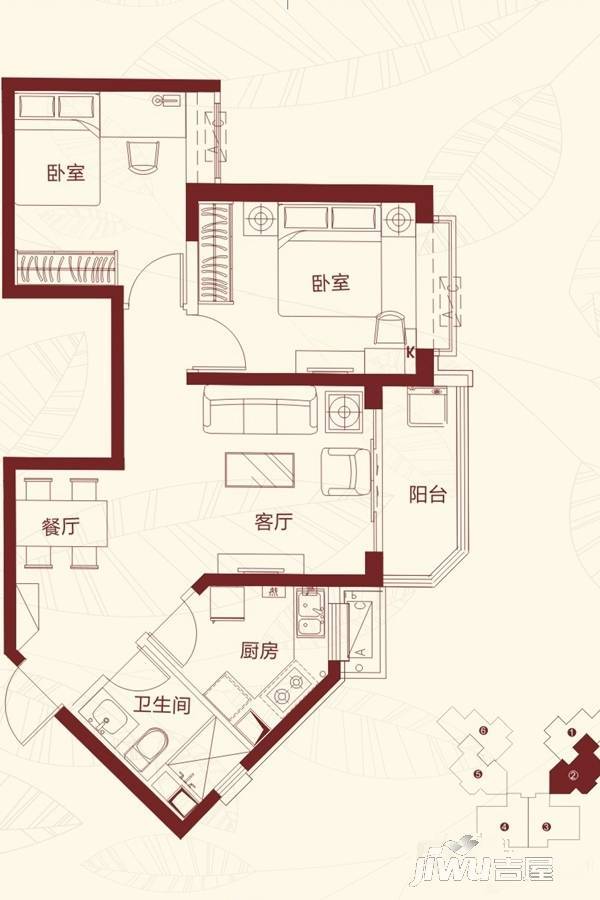 恒大绿洲二号院2室2厅1卫82.5㎡户型图