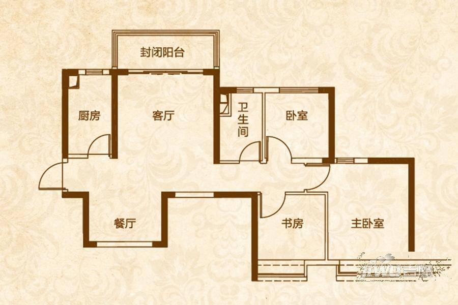 恒大翡翠华庭3室2厅1卫90㎡户型图