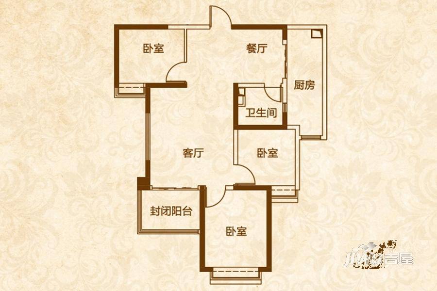 恒大翡翠华庭3室2厅1卫101㎡户型图