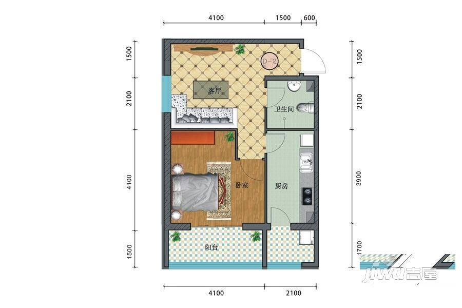 中国铁建云公馆1室1厅1卫65.1㎡户型图