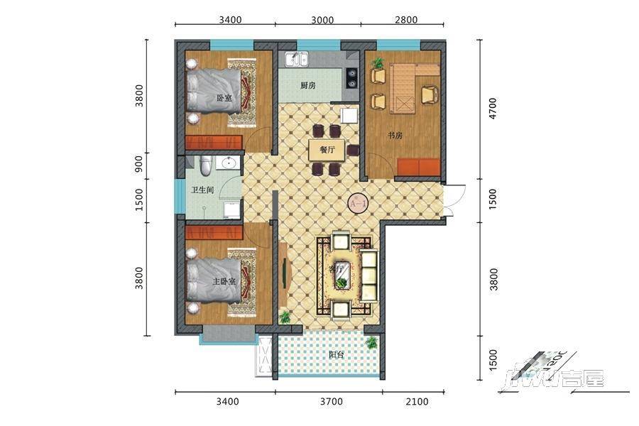 中国铁建云公馆3室2厅1卫110.7㎡户型图