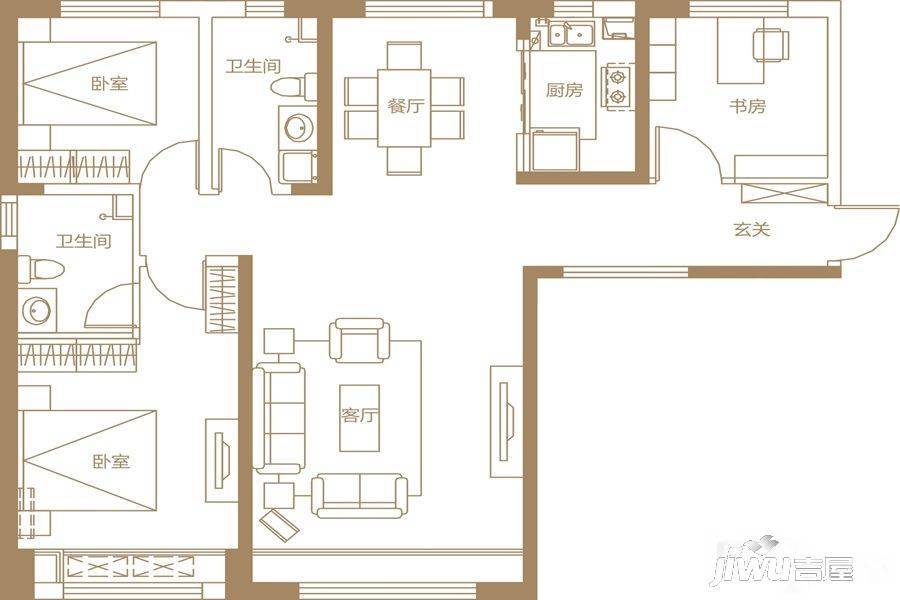 保利·金香槟3室2厅2卫128㎡户型图