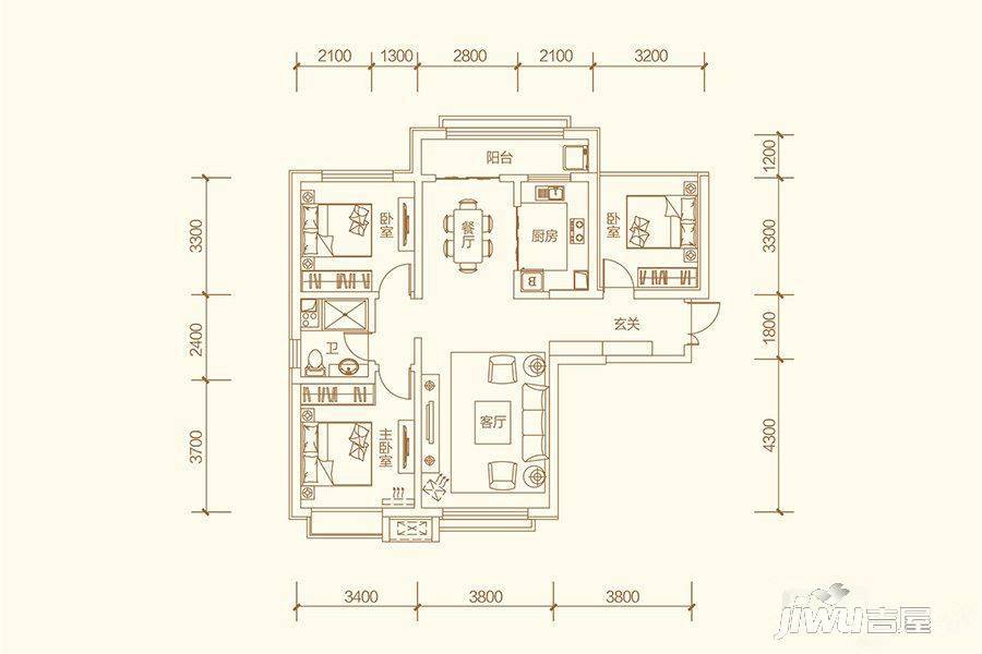 甘肃建投地产百郦湾3室2厅1卫110㎡户型图