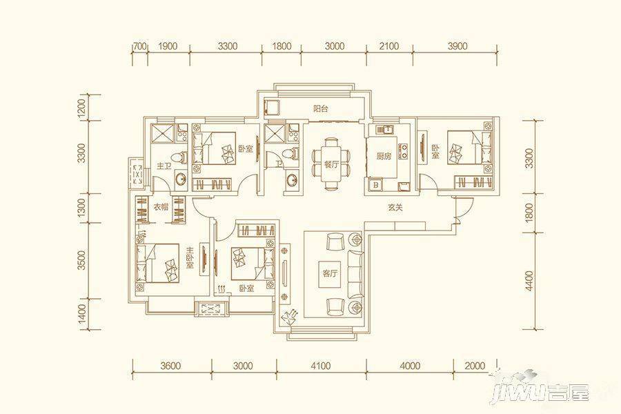 甘肃建投地产百郦湾4室2厅2卫140㎡户型图