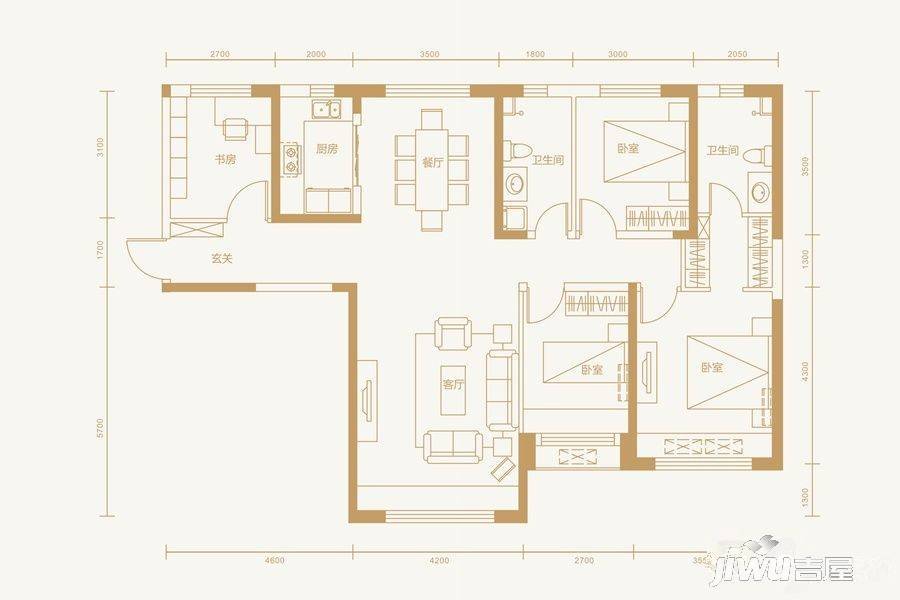 保利·金香槟4室2厅2卫148㎡户型图