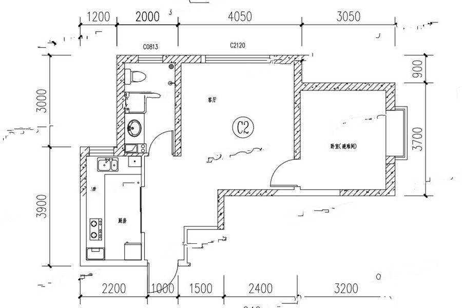 天庆天诚丽舍文教楼1室1厅1卫66㎡户型图