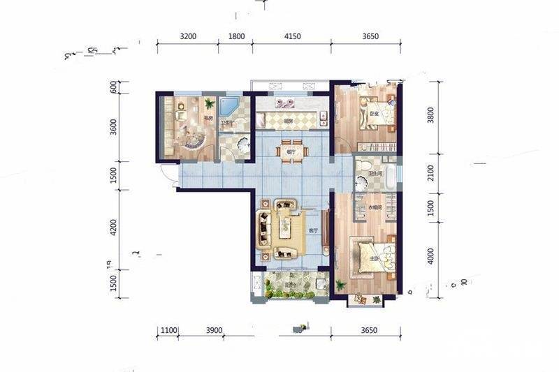 西港星汇国际3室2厅2卫134.8㎡户型图