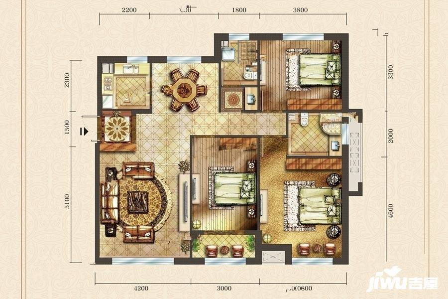 华远三千院3室2厅2卫135㎡户型图