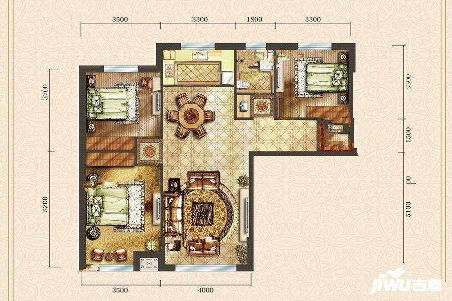 华远三千院3室2厅1卫118㎡户型图