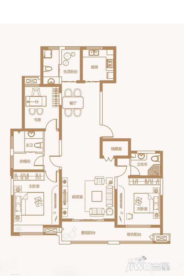 新泰大溪地现代城3室2厅3卫163㎡户型图