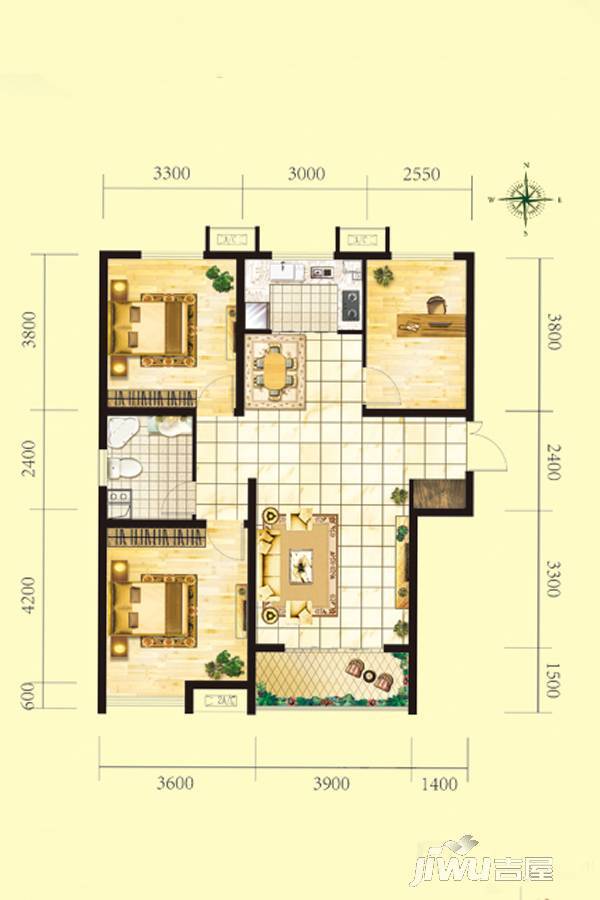 特变森林花园3室2厅1卫90㎡户型图