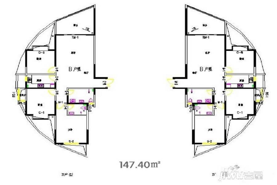 兴科明珠花园3室2厅2卫147㎡户型图