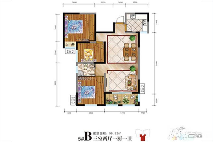 拉斐山水岸3室2厅1卫99㎡户型图