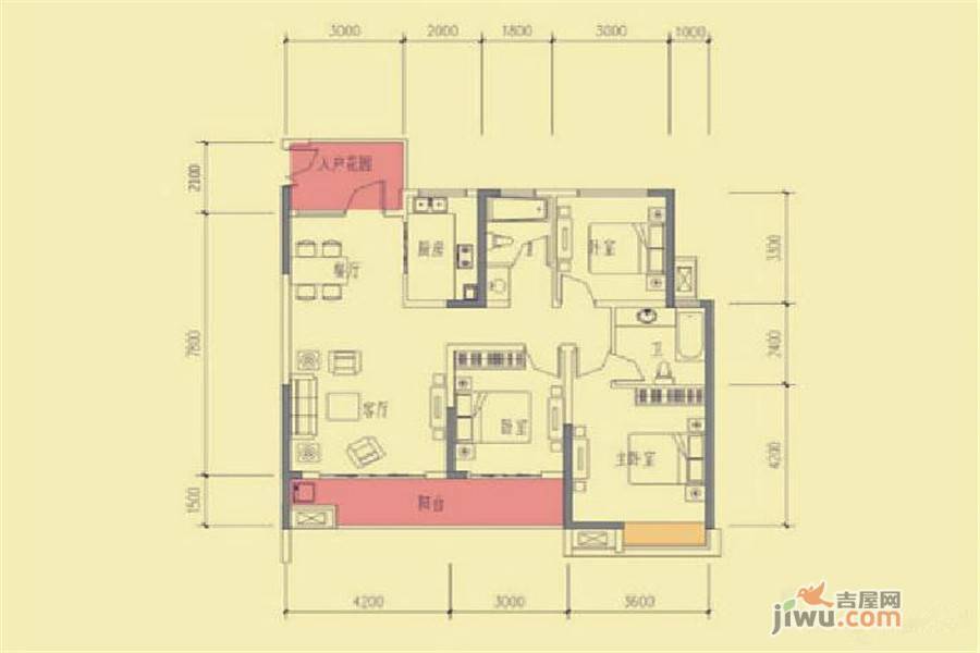 轩达绿地中央3室2厅2卫140.1㎡户型图