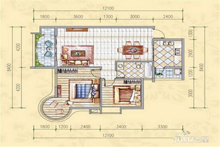 金地明珠2室2厅1卫89.6㎡户型图