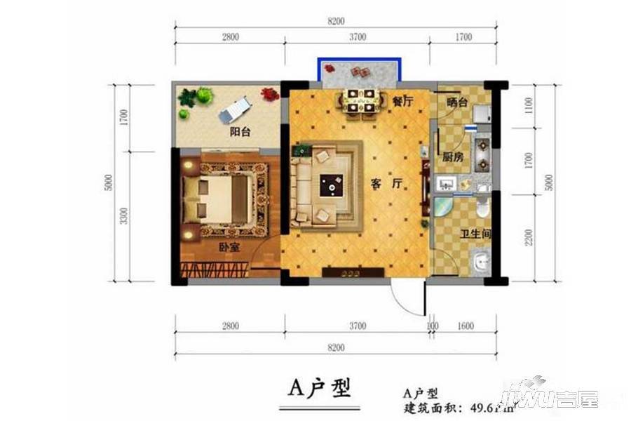 永成公寓1室1厅1卫34.3㎡户型图