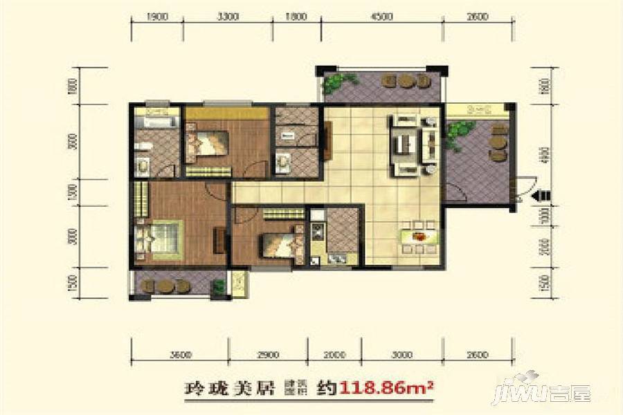 海盟吉盟天下2室2厅2卫118.9㎡户型图