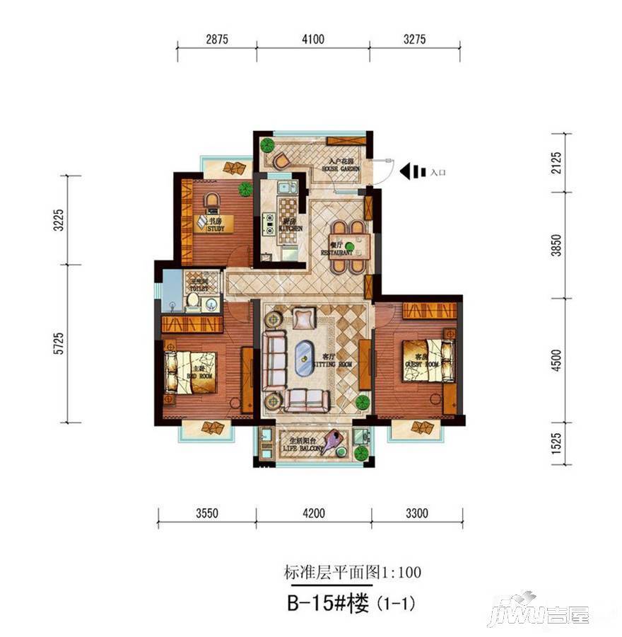 锦绣兰城3室2厅1卫140㎡户型图