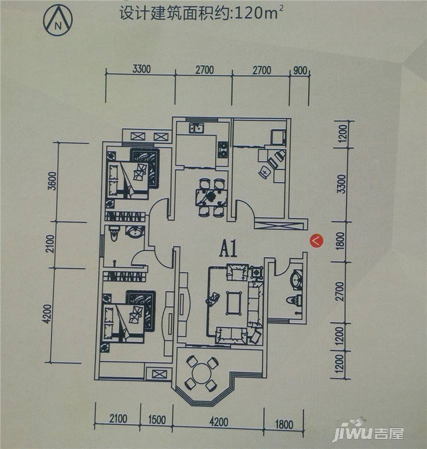 铜川七彩国际（商铺）3室2厅2卫120㎡户型图