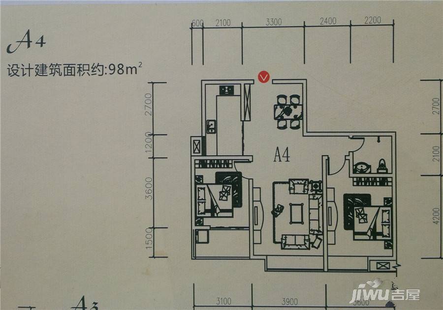 铜川七彩国际（商铺）2室2厅1卫98㎡户型图