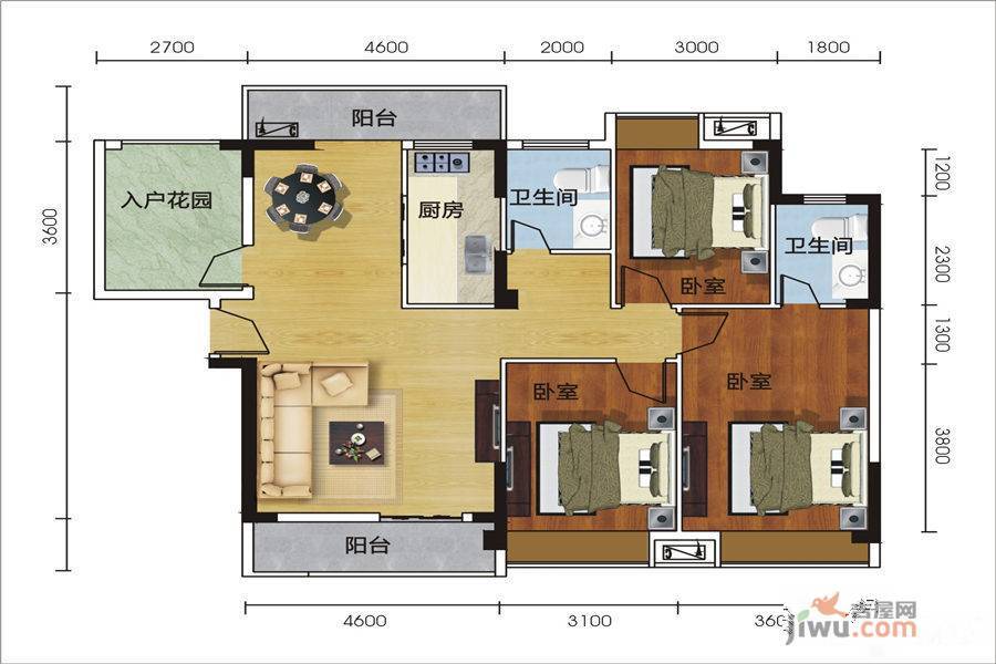 御景豪庭3室2厅2卫123㎡户型图