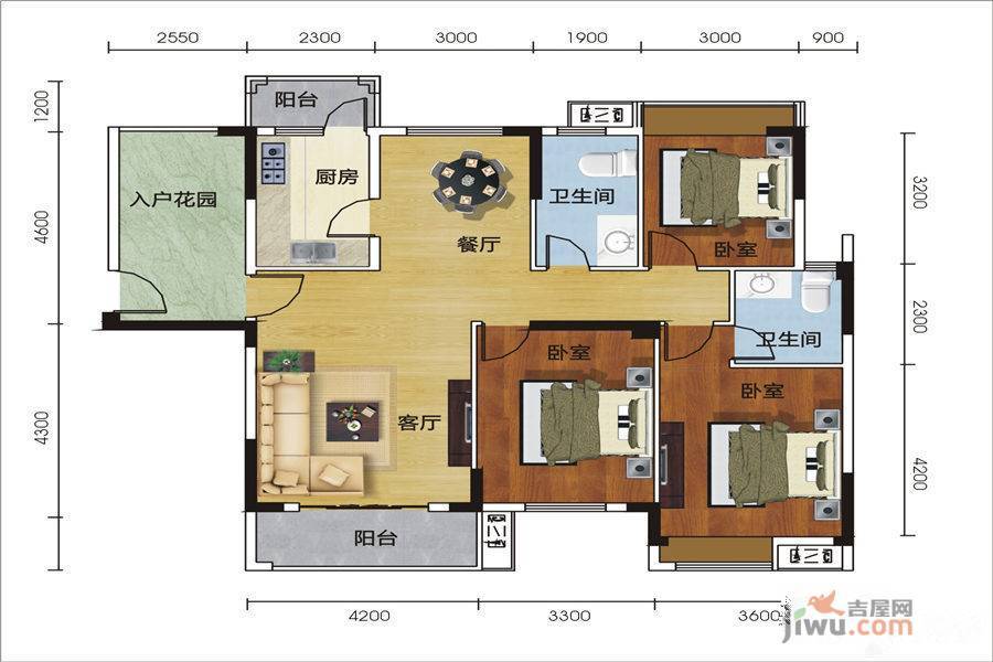 御景豪庭3室2厅2卫139.8㎡户型图