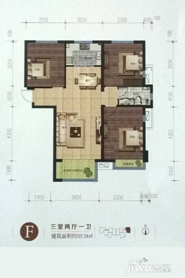 主语城3室2厅1卫112㎡户型图