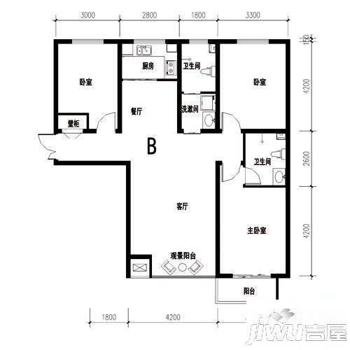 水印莱茵3室2厅2卫126.3㎡户型图