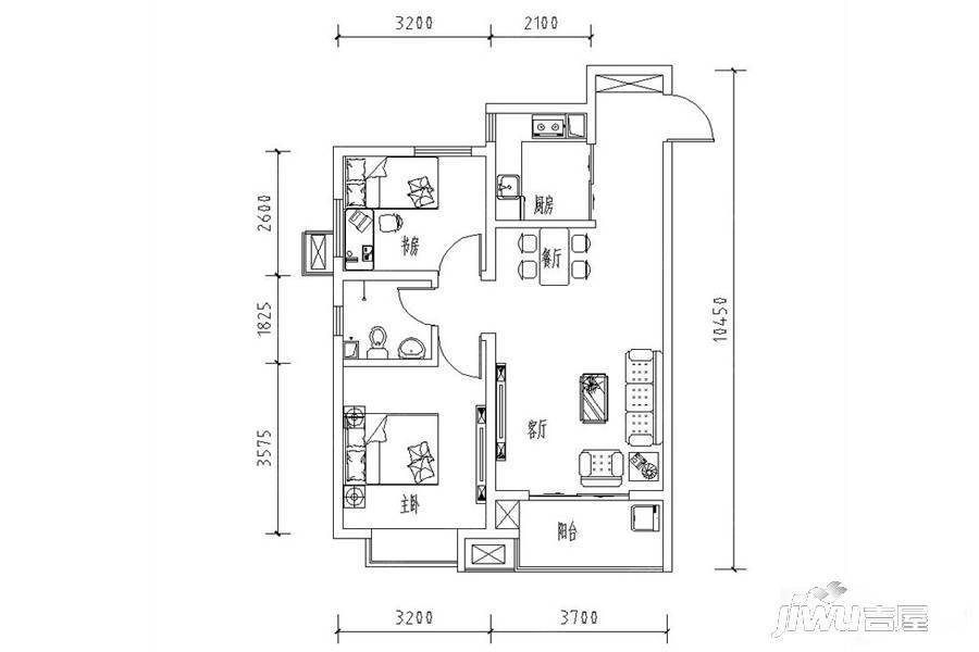 坤德蘭庭2室2厅1卫82.5㎡户型图