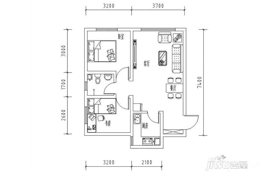 坤德蘭庭2室2厅1卫71.7㎡户型图