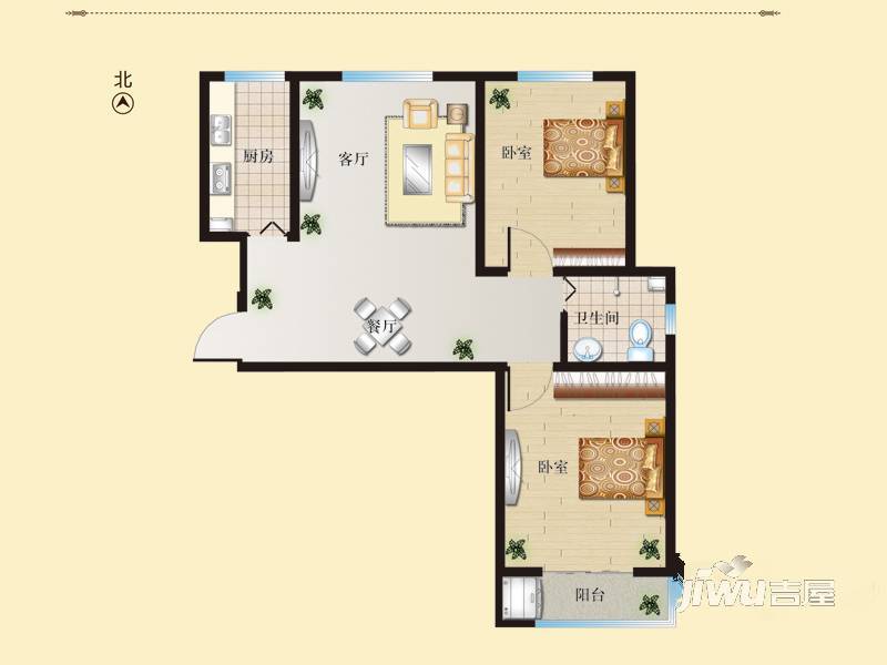 锦融尚御名邸2室2厅1卫88.7㎡户型图