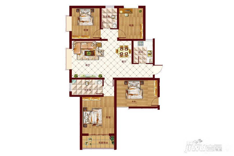 佐佑华庭3室2厅1卫113.5㎡户型图