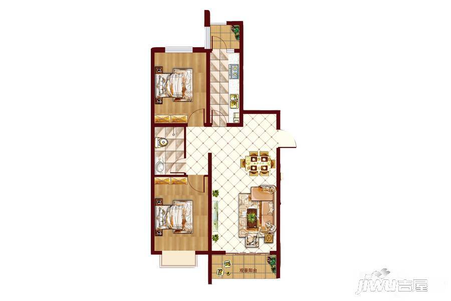 佐佑华庭2室2厅1卫97.4㎡户型图