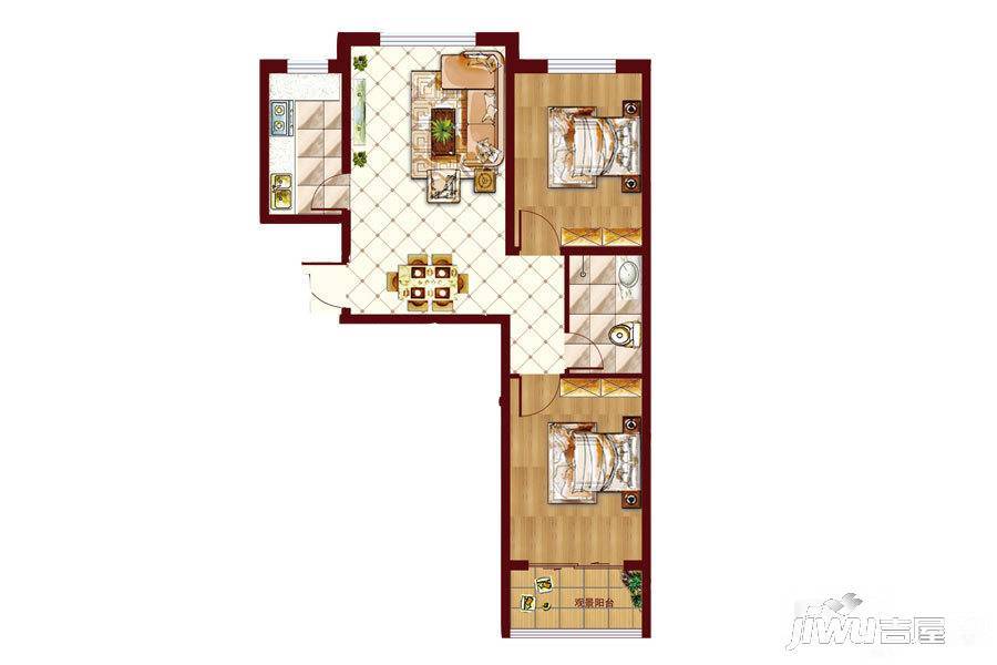 佐佑华庭2室2厅1卫86㎡户型图
