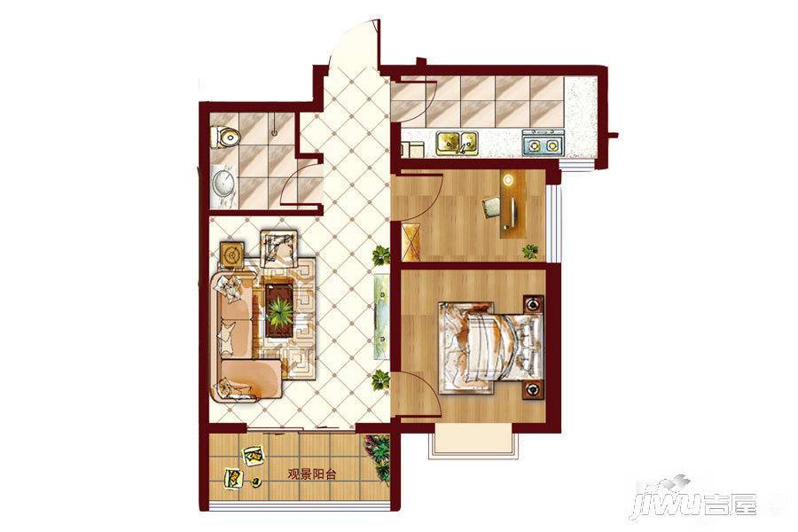 佐佑华庭2室1厅1卫67.5㎡户型图